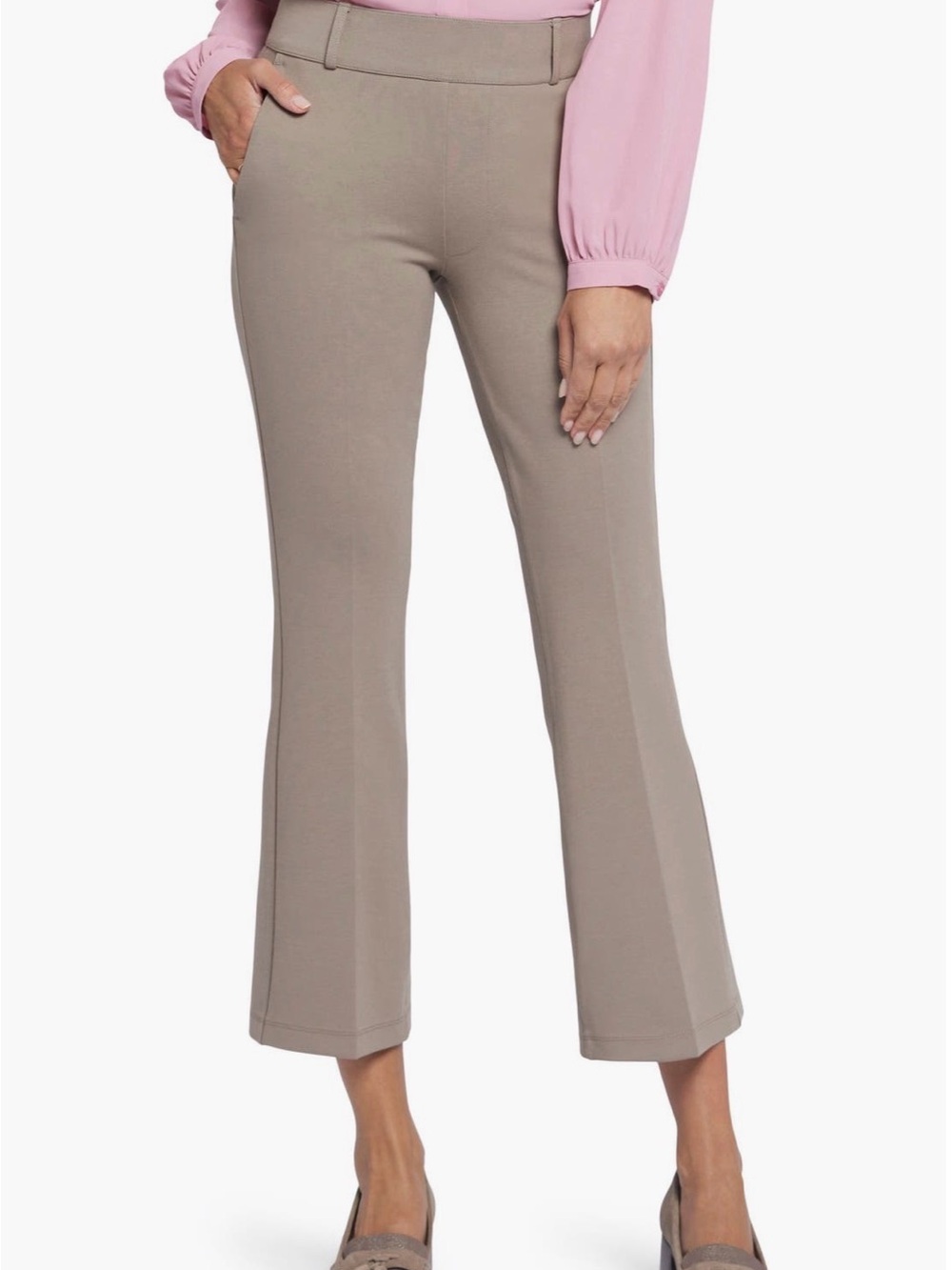 NYDJ Women's Taupe Cropped Flare Pants - Classic Workwear L